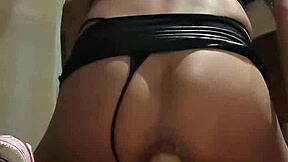 Want her tiny miniskirt thong aside for anal gape training?