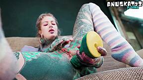 hippie tattooed girl anal dildo fucks her own ass