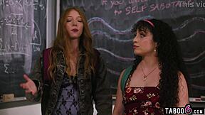 Why does the teacher pound two moaning 18yo teens in class?