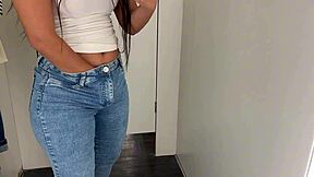 latina brunette fingers juicy swollen pussy in shopping fitting room