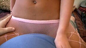 pretty brunette jenny welch rides cock in fishnets