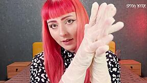 goth girl in gloves jerks your cock hard on first date making you throb