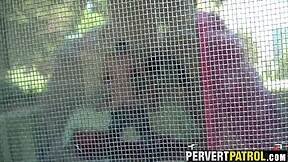 trashy tattoo slut gets spied fucking outdoors publicly