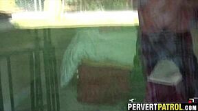 trashy tattoo slut gets spied fucking outdoors publicly