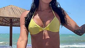 Seduced stepsister at beach before hotel room pounding