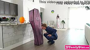 latina stepsis hides in halloween coffin for stepbro surprise