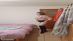 Petite Tease Strips And Masturbates Seductively