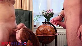 curious college student sneaks into professors' office for secret threesome creampie fun