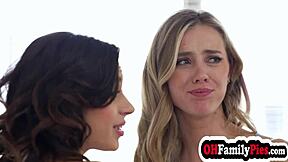 hey aria valencia and haley reed, we horny lesbian best friends share stepbrother's cock too