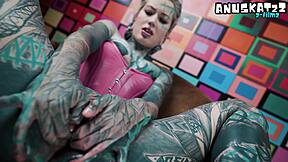 goth teen sucks toy like cock in pink corset then anal fingers ass
