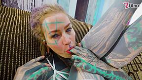 Tattooed goth teen in lingerie fingers gaping asshole till she squirts wildly!