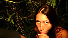 Glued Street Girl Takes Cute Blonde's Deepthroat Mouthful in Bushes