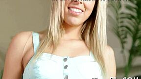 Adorable shaved blonde babe sucks cock like a pro cutie