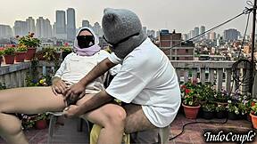 stepsis balcony grope turns hairy pussy outdoor fuck... she begged for it