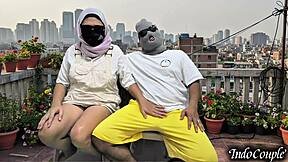 stepsis balcony grope turns hairy pussy outdoor fuck... she begged for it