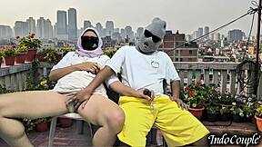 stepsis balcony grope turns hairy pussy outdoor fuck... she begged for it