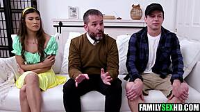 blindfolded step sis therapist licks and fucks step siblings in taboo threesome