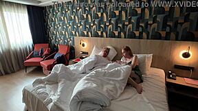 Step Mom Shocked! Step Son's Cumshot Facial Hits Her Face in Shared Hotel Bed