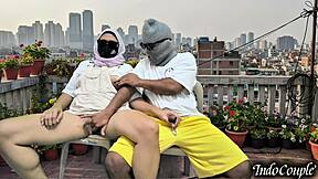 stepsis balcony grope turns hairy pussy outdoor fuck... she begged for it