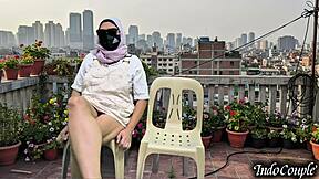 stepsis balcony grope turns hairy pussy outdoor fuck... she begged for it