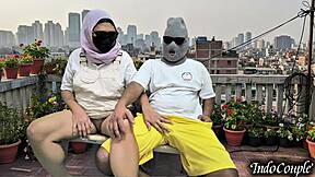 stepsis balcony grope turns hairy pussy outdoor fuck... she begged for it