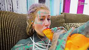 Tattooed goth teen in lingerie fingers gaping asshole till she squirts wildly!