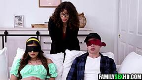 blindfolded step sis therapist licks and fucks step siblings in taboo threesome