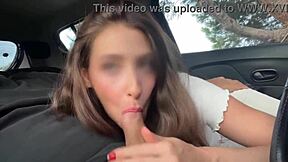 Stranger Peers as Petite Teen Sucks Boss's Cock in Car Break