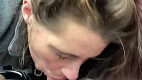 that hooker milf slurps every drop of cum from his dick right after deepthroating in the car