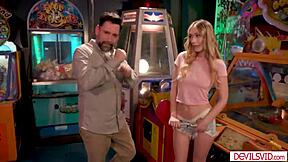 stepdad facefucks stepdaughter deepthroat gagging amusement park quickie blowjob?