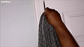 Curvy ebony lady seduces caught burglar, worships his big black cock with oiled ass shaking