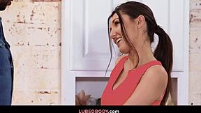 Pretty maya woulfe oils up black clients huge cock in nuru massage erotic rubdown!