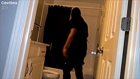 Curvy ebony lady seduces caught burglar, worships his big black cock with oiled ass shaking