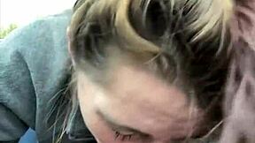 that hooker milf slurps every drop of cum from his dick right after deepthroating in the car