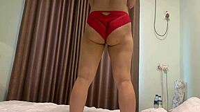 😍 fine big ass asian brazilian teen in red panties hotel workout? 💦