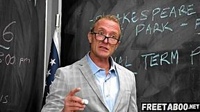 caught my bratty student on phone now she gets rough creampie discipline!