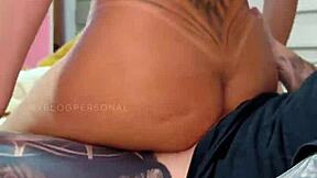 Colombian Model Films Sucking and Riding Student's Huge Cock!