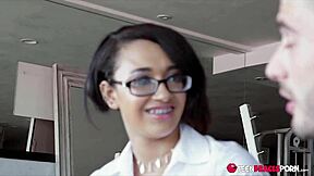 emori rubs him then squeezes his dick tight between her perky tits