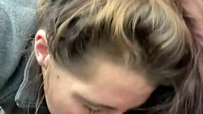 that hooker milf slurps every drop of cum from his dick right after deepthroating in the car