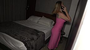 Stepson Sneaks Up on Stepmom's Flirty Phone Sex with Huge Tits Shaking