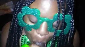 petite ebony teen gives sloppy deepthroat on monster bbc for st patty's