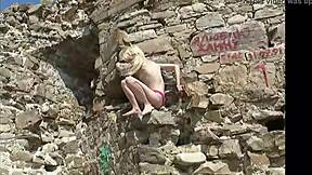 ana fey rubs her wet pussy over panties outdoors for all to see