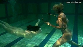 RUSSIAN LESBIAN BABES KISS UNDERWATER BY POOL!