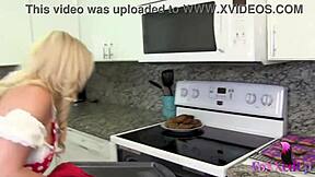 blonde babe jenna foxx licks ebony pussy rims ass in kitchen