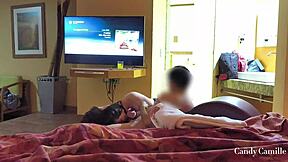 Wife squirts on hubby's friend before creampie—watch her beg!