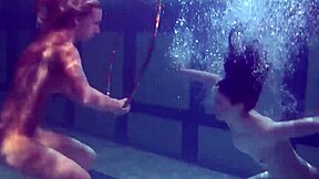 RUSSIAN LESBIAN BABES KISS UNDERWATER BY POOL!