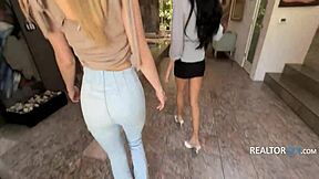 couple sneaks hardcore fucking during home tour but gets caught by pretty petite slut