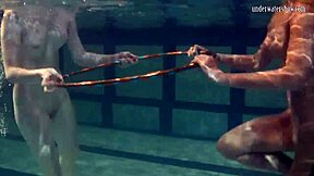 RUSSIAN LESBIAN BABES KISS UNDERWATER BY POOL!