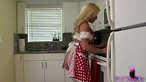 blonde babe jenna foxx licks ebony pussy rims ass in kitchen