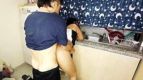 yo old stepdad's monster cock stretches stepdaughter's tight squirting pussy in kitchen